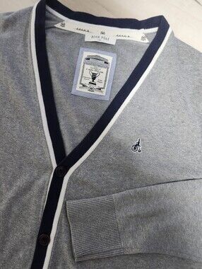 Bean Pole Grey V-Neck Cardigan with Navy Trim